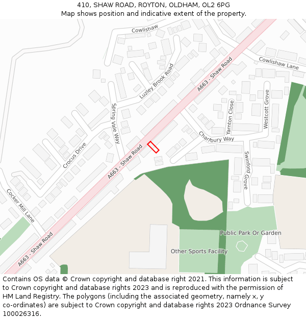 410, SHAW ROAD, ROYTON, OLDHAM, OL2 6PG: Location map and indicative extent of plot