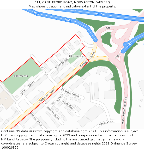 411, CASTLEFORD ROAD, NORMANTON, WF6 1RQ: Location map and indicative extent of plot