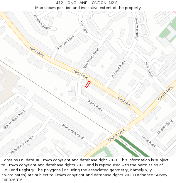 412, LONG LANE, LONDON, N2 8JL: Location map and indicative extent of plot
