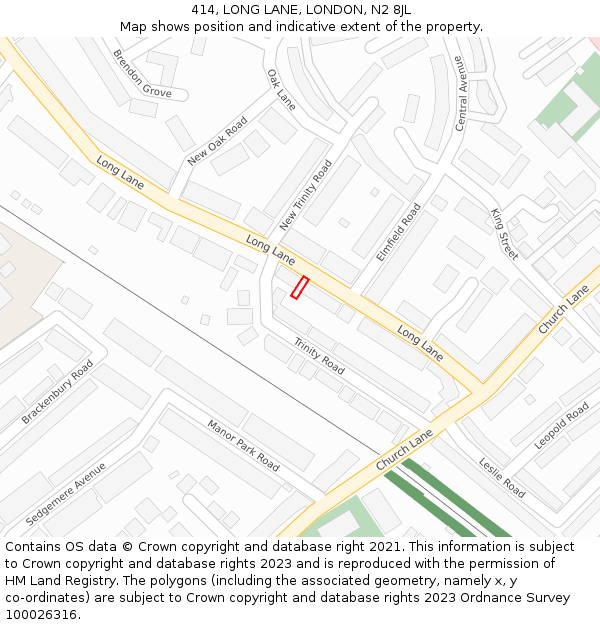 414, LONG LANE, LONDON, N2 8JL: Location map and indicative extent of plot