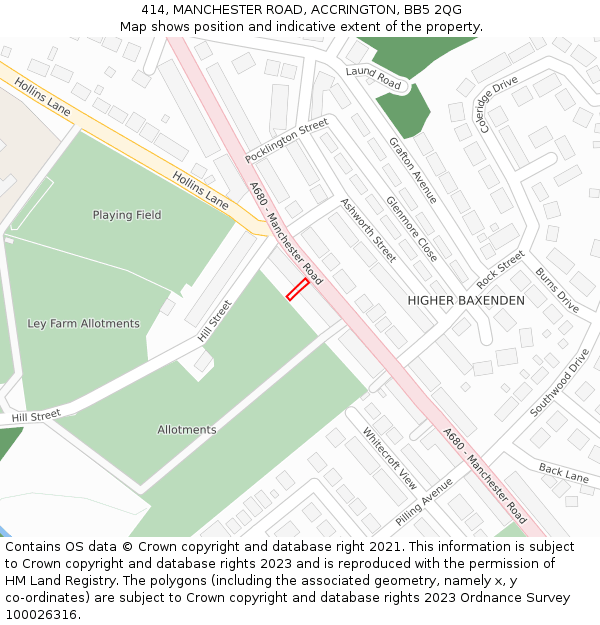 414, MANCHESTER ROAD, ACCRINGTON, BB5 2QG: Location map and indicative extent of plot