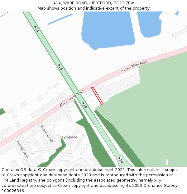 414, WARE ROAD, HERTFORD, SG13 7EW: Location map and indicative extent of plot
