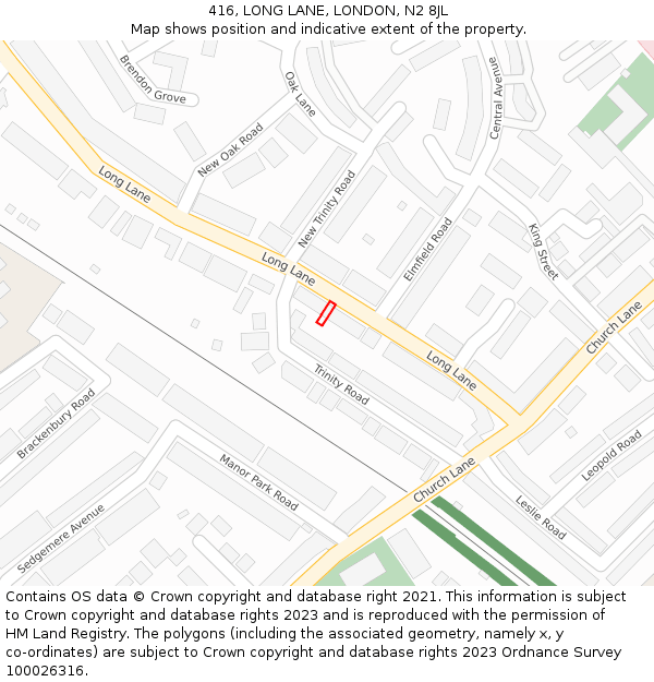 416, LONG LANE, LONDON, N2 8JL: Location map and indicative extent of plot