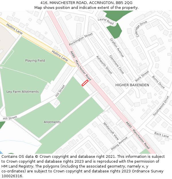 416, MANCHESTER ROAD, ACCRINGTON, BB5 2QG: Location map and indicative extent of plot