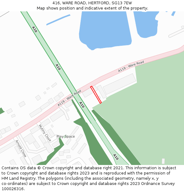 416, WARE ROAD, HERTFORD, SG13 7EW: Location map and indicative extent of plot