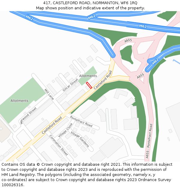 417, CASTLEFORD ROAD, NORMANTON, WF6 1RQ: Location map and indicative extent of plot