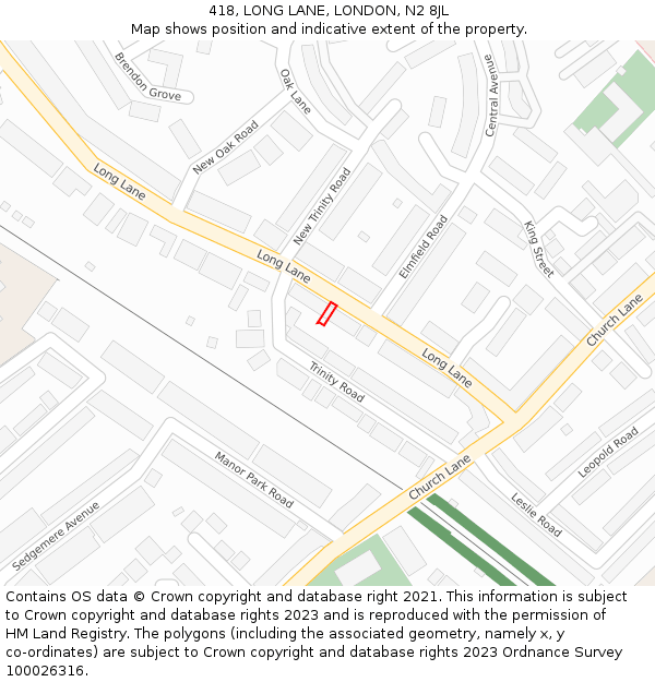 418, LONG LANE, LONDON, N2 8JL: Location map and indicative extent of plot