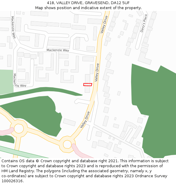 418, VALLEY DRIVE, GRAVESEND, DA12 5UF: Location map and indicative extent of plot