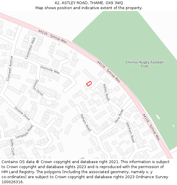 42, ASTLEY ROAD, THAME, OX9 3WQ: Location map and indicative extent of plot