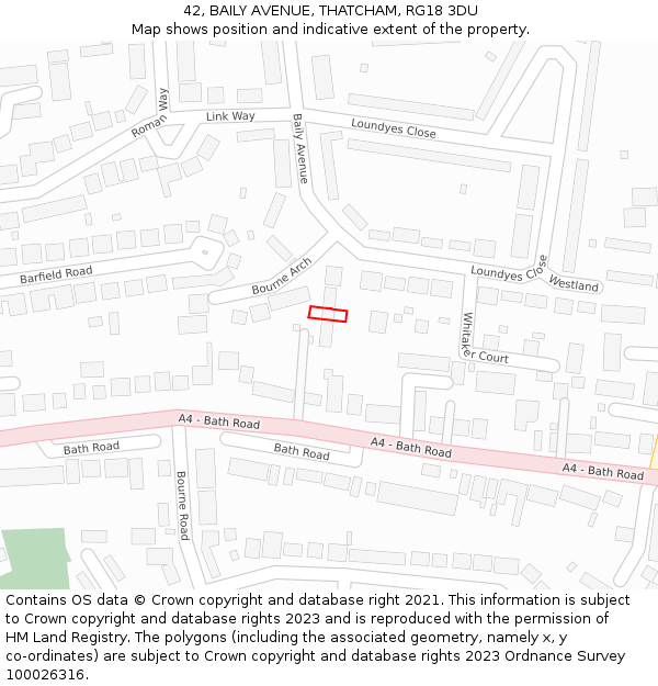 42, BAILY AVENUE, THATCHAM, RG18 3DU: Location map and indicative extent of plot