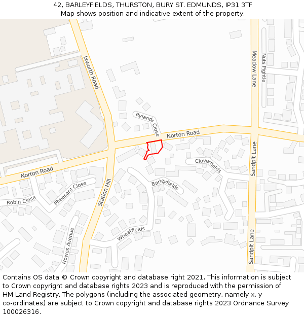 42, BARLEYFIELDS, THURSTON, BURY ST. EDMUNDS, IP31 3TF: Location map and indicative extent of plot
