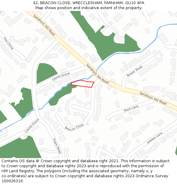42, BEACON CLOSE, WRECCLESHAM, FARNHAM, GU10 4PA: Location map and indicative extent of plot