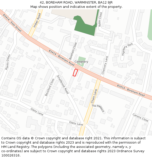 42, BOREHAM ROAD, WARMINSTER, BA12 9JR: Location map and indicative extent of plot