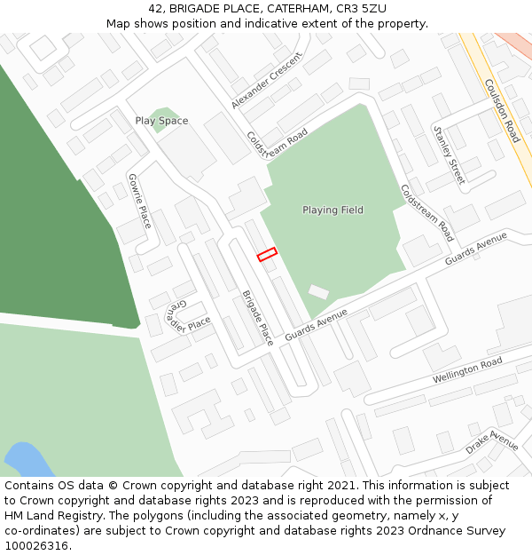 42, BRIGADE PLACE, CATERHAM, CR3 5ZU: Location map and indicative extent of plot