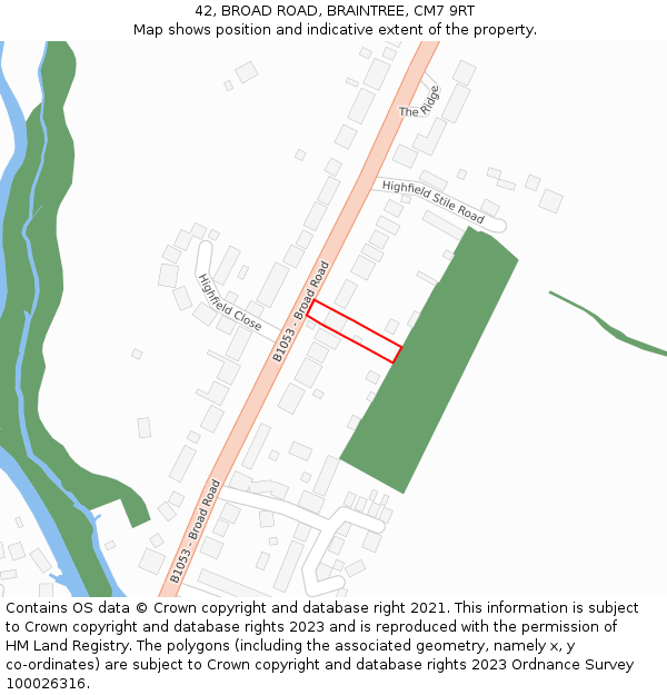 42, BROAD ROAD, BRAINTREE, CM7 9RT: Location map and indicative extent of plot