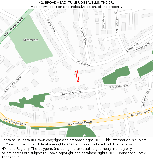 42, BROADMEAD, TUNBRIDGE WELLS, TN2 5RL: Location map and indicative extent of plot