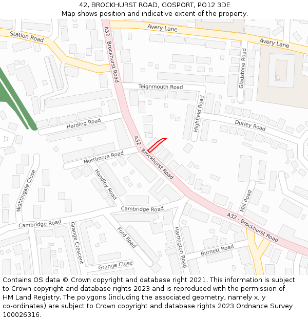 42, BROCKHURST ROAD, GOSPORT, PO12 3DE: Location map and indicative extent of plot