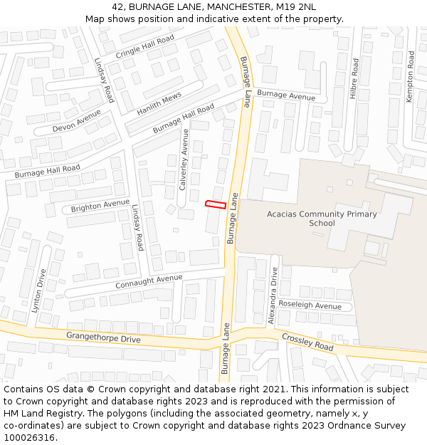42, BURNAGE LANE, MANCHESTER, M19 2NL: Location map and indicative extent of plot