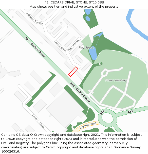 42, CEDARS DRIVE, STONE, ST15 0BB: Location map and indicative extent of plot