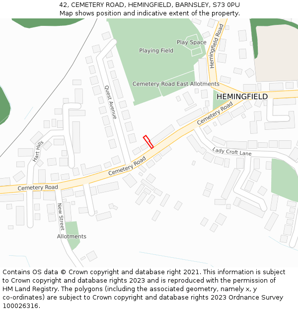 42, CEMETERY ROAD, HEMINGFIELD, BARNSLEY, S73 0PU: Location map and indicative extent of plot