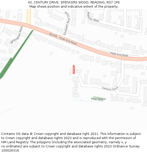 42, CENTURY DRIVE, SPENCERS WOOD, READING, RG7 1PE: Location map and indicative extent of plot