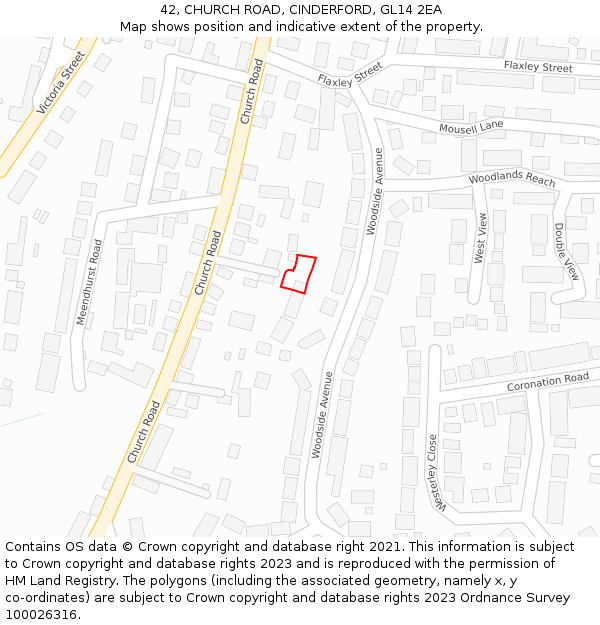 42, CHURCH ROAD, CINDERFORD, GL14 2EA: Location map and indicative extent of plot