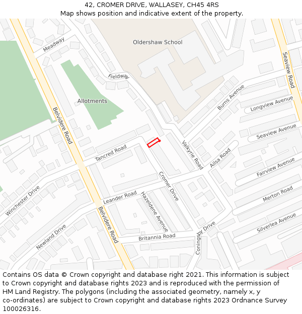 42, CROMER DRIVE, WALLASEY, CH45 4RS: Location map and indicative extent of plot