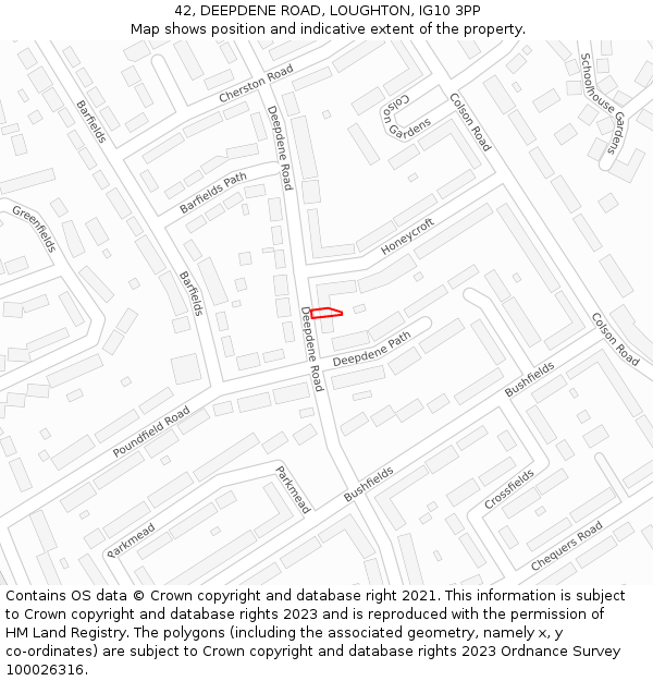 42, DEEPDENE ROAD, LOUGHTON, IG10 3PP: Location map and indicative extent of plot