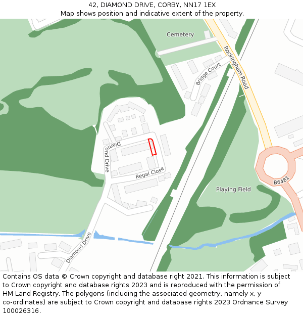 42, DIAMOND DRIVE, CORBY, NN17 1EX: Location map and indicative extent of plot
