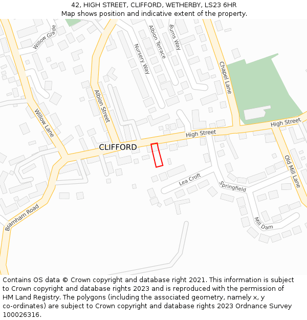 42, HIGH STREET, CLIFFORD, WETHERBY, LS23 6HR: Location map and indicative extent of plot