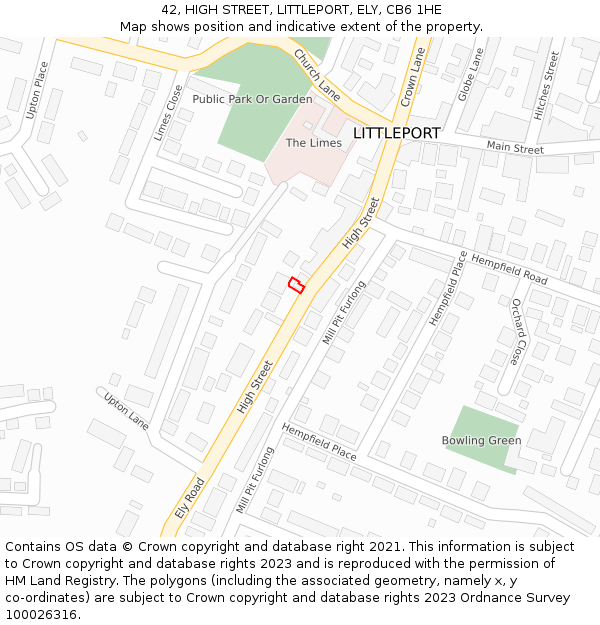 42, HIGH STREET, LITTLEPORT, ELY, CB6 1HE: Location map and indicative extent of plot