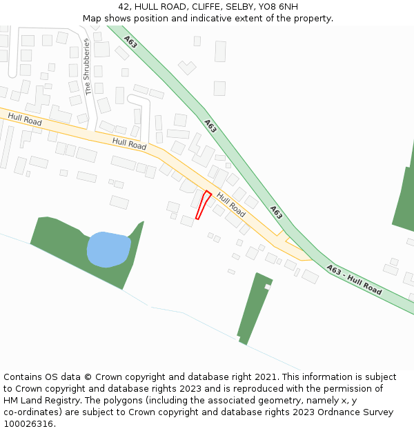 42, HULL ROAD, CLIFFE, SELBY, YO8 6NH: Location map and indicative extent of plot