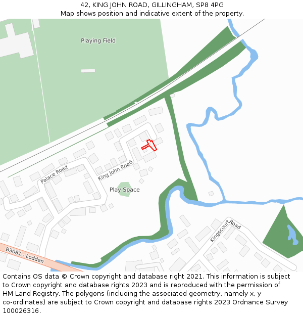 42, KING JOHN ROAD, GILLINGHAM, SP8 4PG: Location map and indicative extent of plot