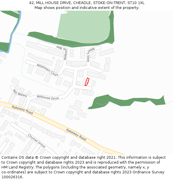 42, MILL HOUSE DRIVE, CHEADLE, STOKE-ON-TRENT, ST10 1XL: Location map and indicative extent of plot