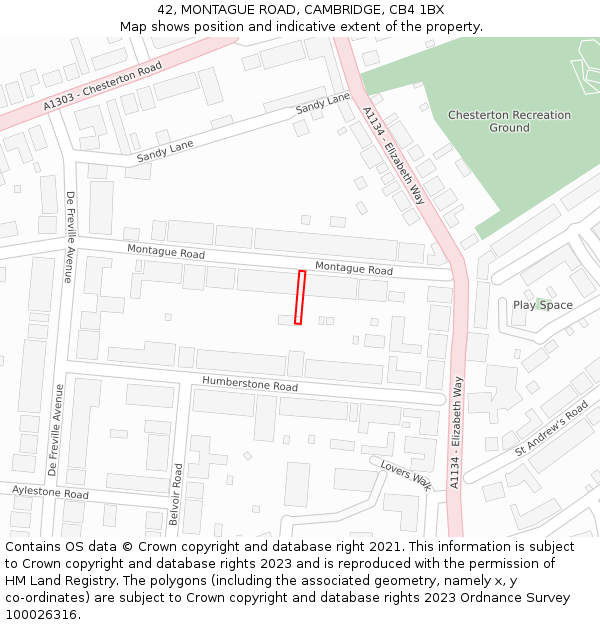 42, MONTAGUE ROAD, CAMBRIDGE, CB4 1BX: Location map and indicative extent of plot