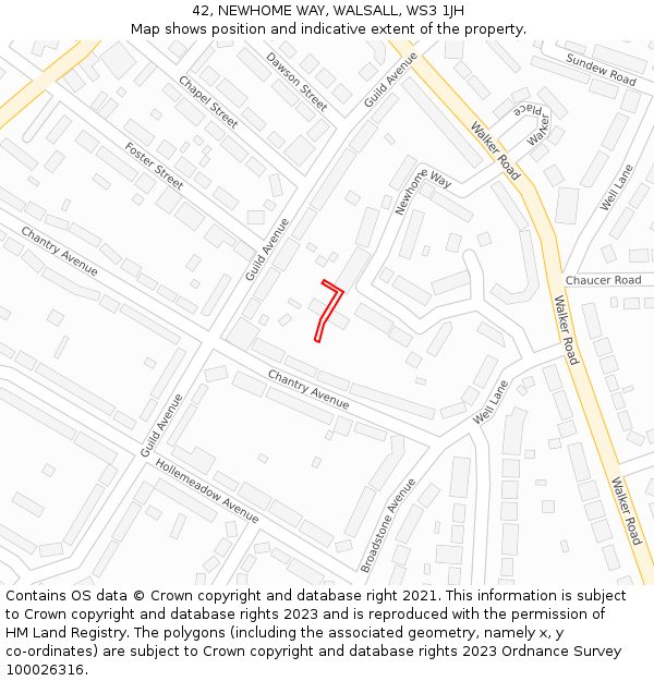 42, NEWHOME WAY, WALSALL, WS3 1JH: Location map and indicative extent of plot