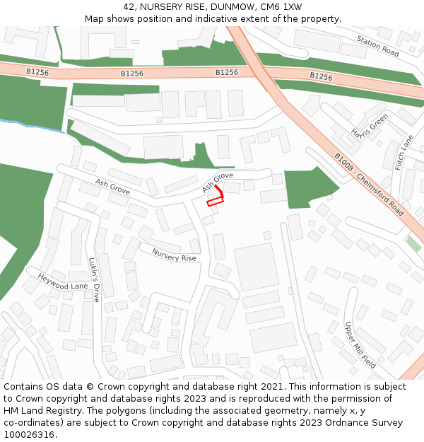 42, NURSERY RISE, DUNMOW, CM6 1XW: Location map and indicative extent of plot