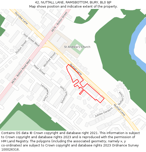 42, NUTTALL LANE, RAMSBOTTOM, BURY, BL0 9JP: Location map and indicative extent of plot