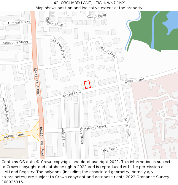 42, ORCHARD LANE, LEIGH, WN7 1NX: Location map and indicative extent of plot