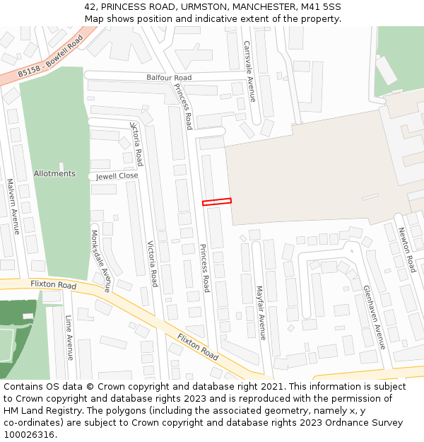 42, PRINCESS ROAD, URMSTON, MANCHESTER, M41 5SS: Location map and indicative extent of plot