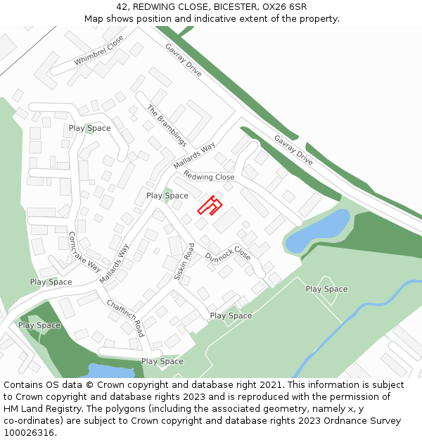 42, REDWING CLOSE, BICESTER, OX26 6SR: Location map and indicative extent of plot