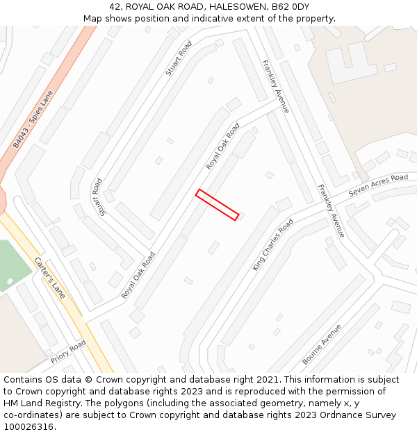 42, ROYAL OAK ROAD, HALESOWEN, B62 0DY: Location map and indicative extent of plot