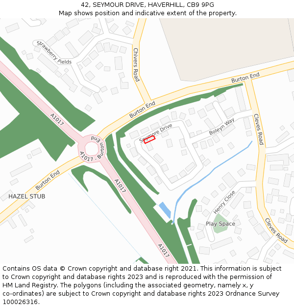 42, SEYMOUR DRIVE, HAVERHILL, CB9 9PG: Location map and indicative extent of plot
