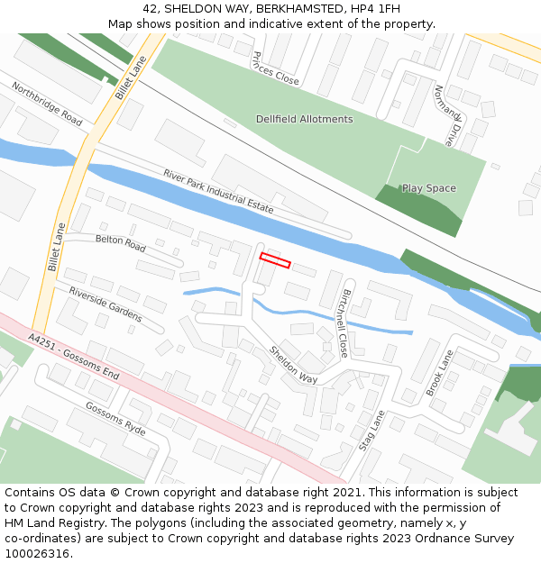 42, SHELDON WAY, BERKHAMSTED, HP4 1FH: Location map and indicative extent of plot