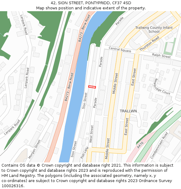 42, SION STREET, PONTYPRIDD, CF37 4SD: Location map and indicative extent of plot