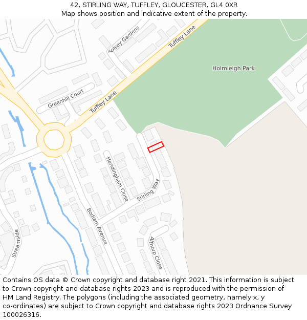 42, STIRLING WAY, TUFFLEY, GLOUCESTER, GL4 0XR: Location map and indicative extent of plot