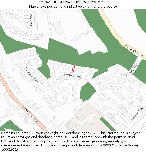 42, SWEETBRIAR WAY, CANNOCK, WS12 2US: Location map and indicative extent of plot