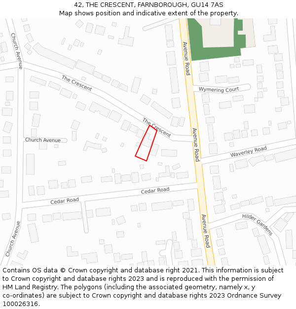 42, THE CRESCENT, FARNBOROUGH, GU14 7AS: Location map and indicative extent of plot
