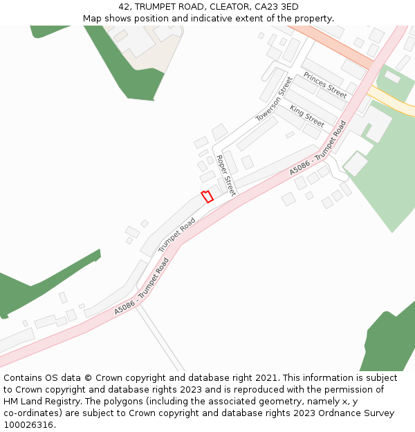 42, TRUMPET ROAD, CLEATOR, CA23 3ED: Location map and indicative extent of plot