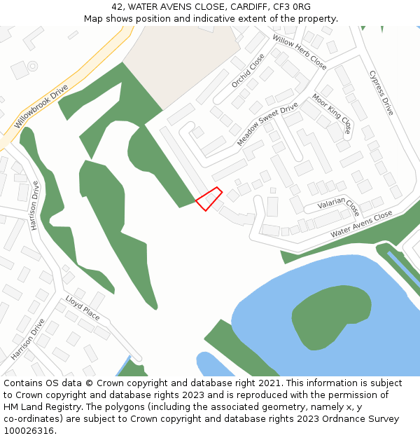 42, WATER AVENS CLOSE, CARDIFF, CF3 0RG: Location map and indicative extent of plot